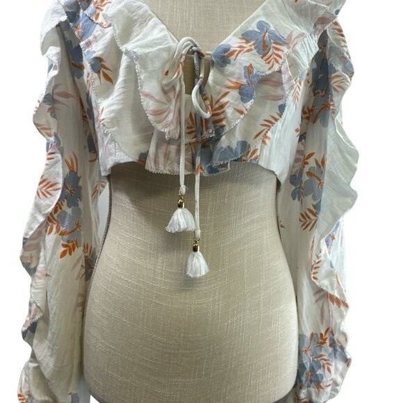 Olivaceous Crop Top Floral Print Long Sleeve Boho Cottagecore Beachy Sz L - Picture 11 of 16